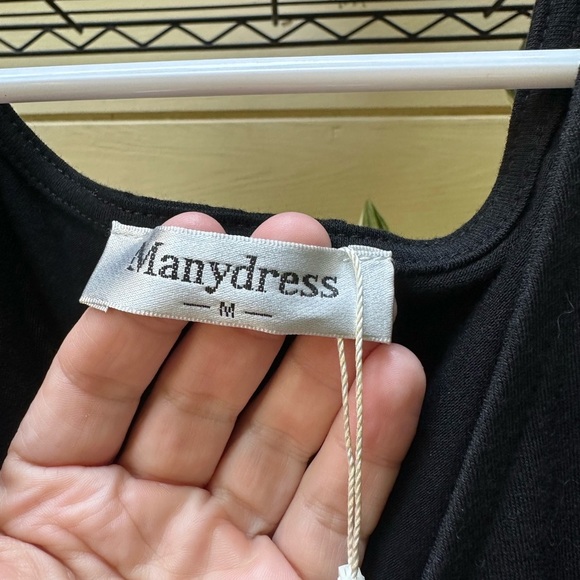 NWT MANYDRESS Black A-Line Midi Wrap Dress with Tie Front Size M - Picture 5 of 7